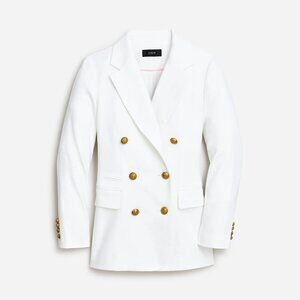 J.Crew Bristol Blazer in White Stretch Linen Double-Breasted Jacket Blazer